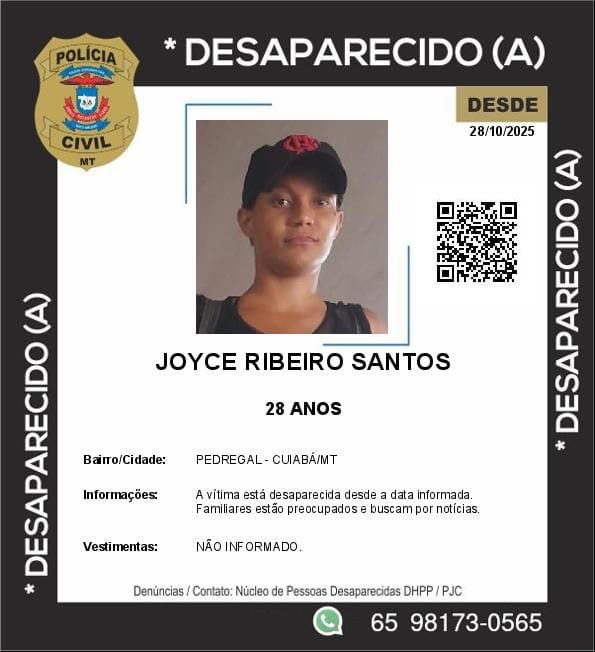 JOVEM DESAPARECE EM CUIABÁ E FAMÍLIA VIVE ANGÚSTIA À PROCURA DE NOTÍCIAS