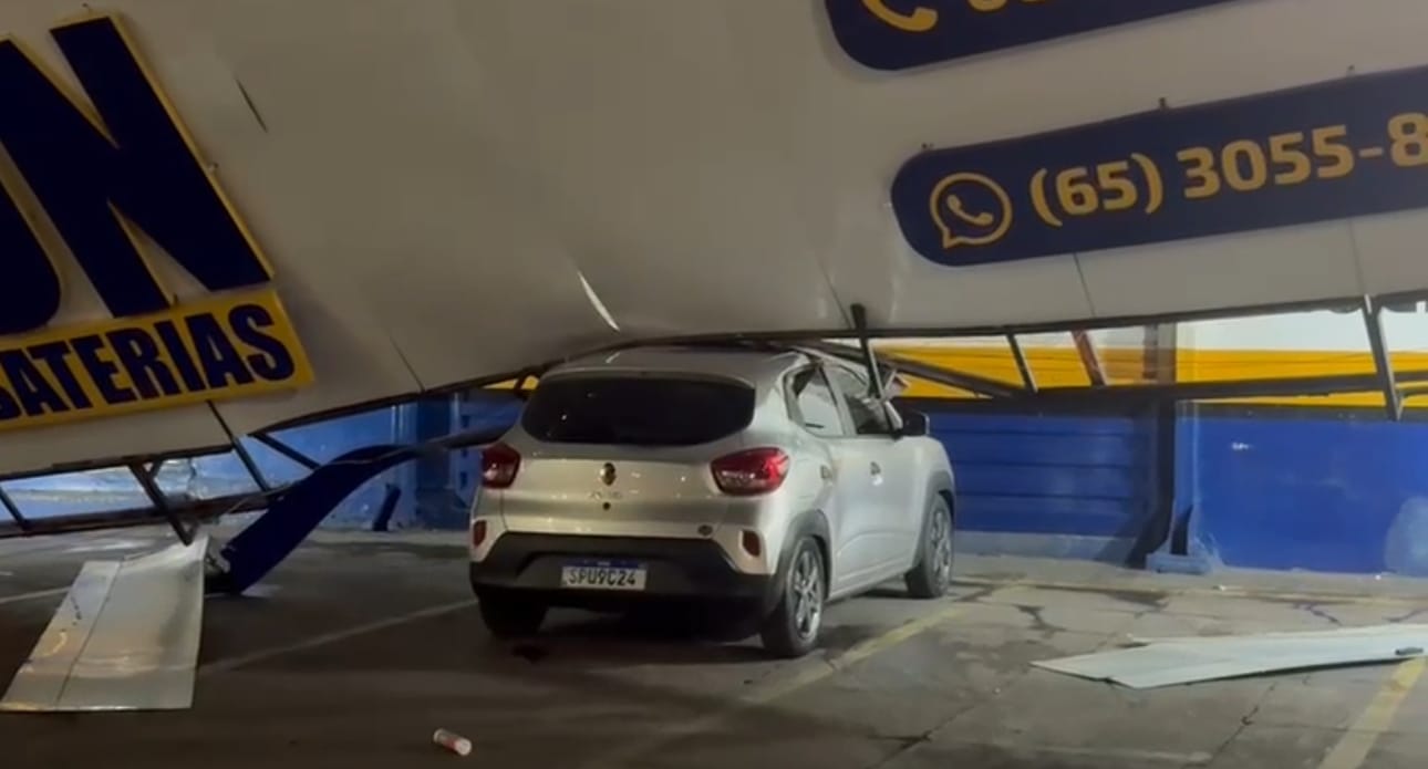 Ventania derruba fachada metálica na região do Zero KM em VG