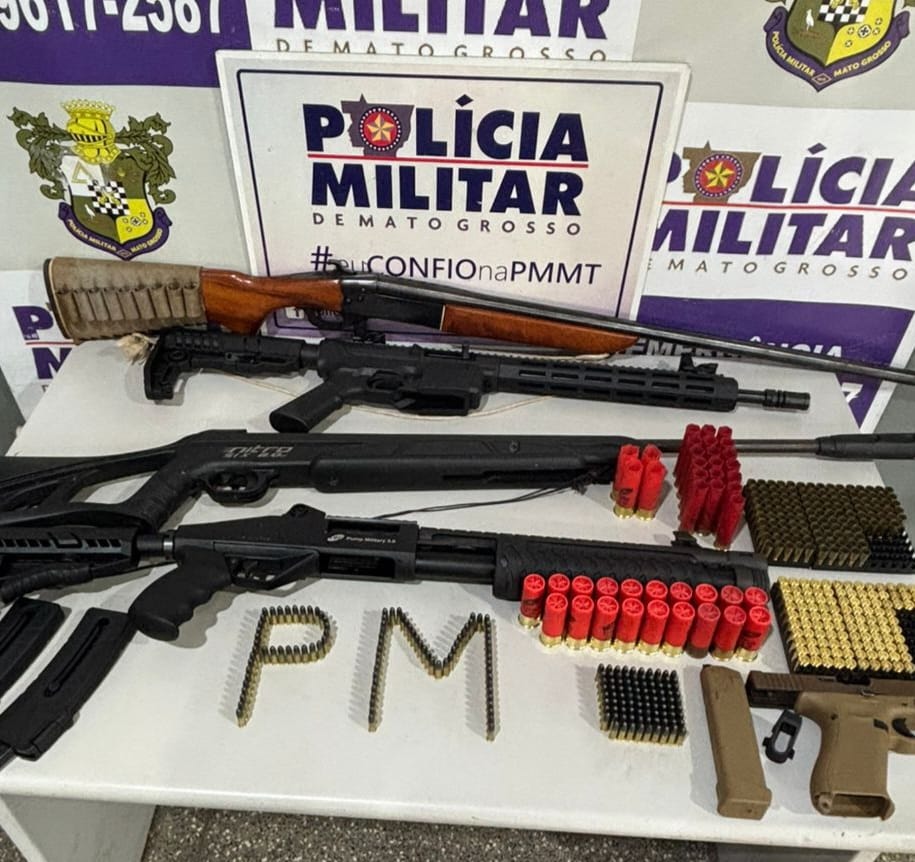 Polícia apreende arsenal com pistola, espingardas e centenas de munições após briga na zona rural de Guiratinga