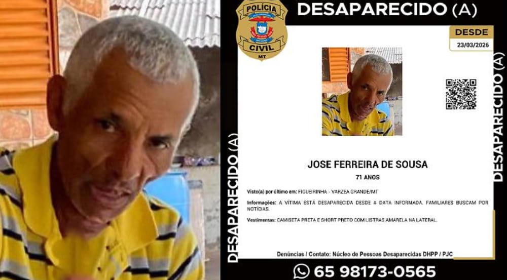 IDOSO COM ESQUIZOFRENIA DESAPARECE E FAMÍLIA VIVE MOMENTOS DE DESESPERO EM VÁRZEA GRANDE