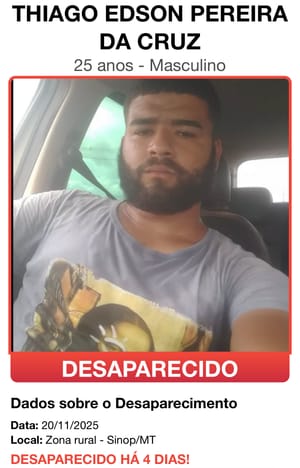 Jovem desaparece após sair para trabalhar em Sinop e família vive dias de angústia